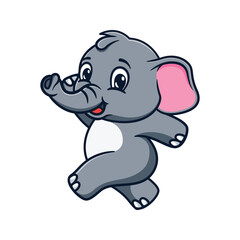 cute and kawaii elephant running and jumping cartoon illustration design