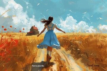 Dorothy as she clicks her heels together three times and repeats "," returning to her beloved Kansas farm