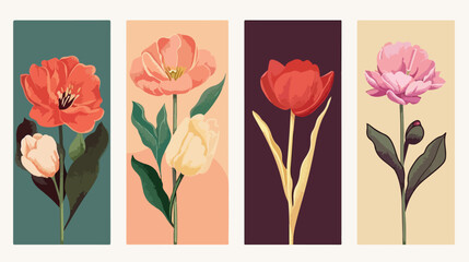 Four of greeting card with elegant flowers vector fla