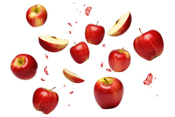 Symphony of Falling Apples on White or PNG Transparent Background.