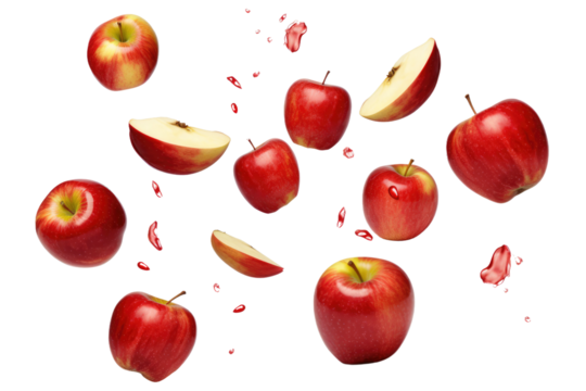 Symphony of Falling Apples on White or PNG Transparent Background.