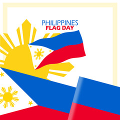 National Philippines Flag Day event banner. Philippines flag flying on white background to celebrate on May 28th