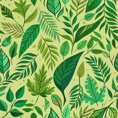 Fototapeta premium Seamless pattern of paper cutout leaves and branches, creating a lush and verdant backdrop for your gift wrap, Generative AI