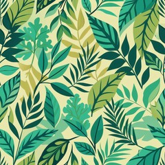 Seamless pattern of paper cutout leaves and branches, creating a lush and verdant backdrop for your gift wrap, Generative AI
