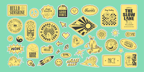 vintage stickers, collection of stickers in retro style, vector illustration