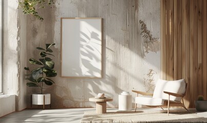 Stylish Interior Design Background. Scandinavian Frame Mock up. Generative AI.