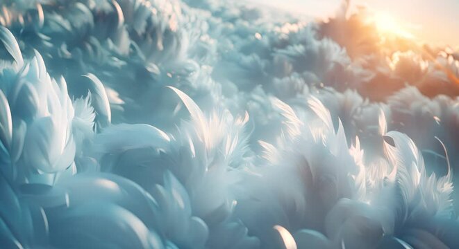 Minimalist 3D-rendered digital feathers of light, embodying the weightlessness of cloud computing