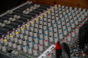 sound mixing table close up