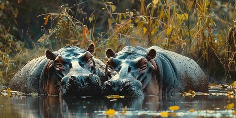 Hippos Resting by the Water