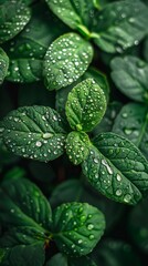 Fresh green leaves with water droplets close-up Generative AI image