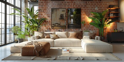 Contemporary Living Room. Loft Interior Design Background.