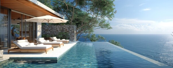 Chaise lounge umbrella and private swimming pool