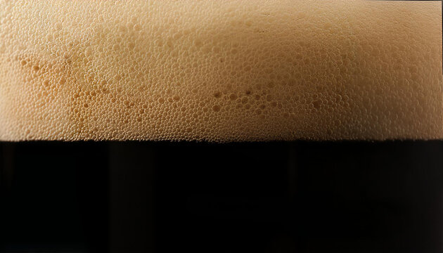 Closeup of stout beer with bubbles and foam in glass
