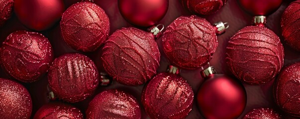Top view of some red Christmas balls