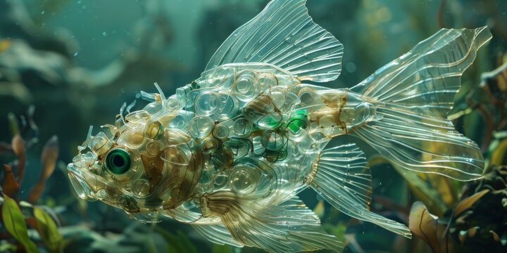 Fish made of plastic bottles underwater
