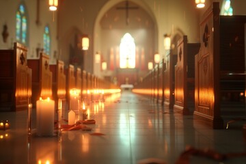 Obraz premium A church with candles lit on the floor