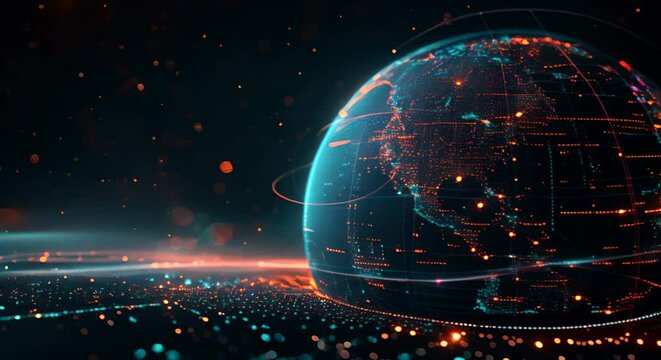 Abstract digital Earth with glowing data streams, concept of global connectivity