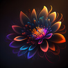 A delicate pink lotus flower blooms against a stark black background, Cyberpunk Art, generative AI.