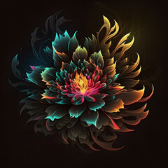Abstract background with a splash of pink dahlia-like flower, Cyberpunk Art, generative AI.