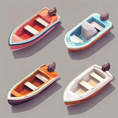 A set of small wooden boats rest on a calm lake, their reflections shimmering in the summer sun, element, generative AI.