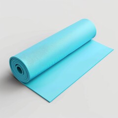 Blue yoga mat placed on a clean white surface