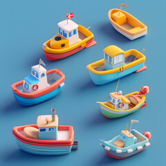 Colorful fishing boats rest on a sandy beach under a clear sky, element, generative AI.