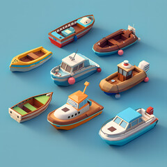 Simple line icons depicting various boats for transport and leisure on water, element, generative AI.
