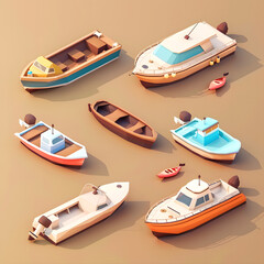 Colorful wooden fishing boats rest on the sandy beach after a summer day at sea, element, generative AI.
