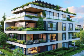 Fototapeta premium Creating Sustainable Urban Environments with Green Façade Plants and Eco-Friendly Materials