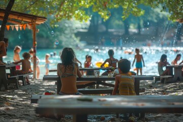 Fototapeta premium Happy children playing in the sea on summer vacation.