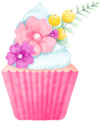 Spring Flowers with Cupcake Watercolor
