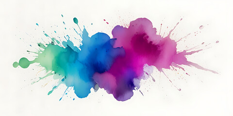 Bright colorful watercolor splash splatter stain brush, Color powder splash for Holi gulal on white background