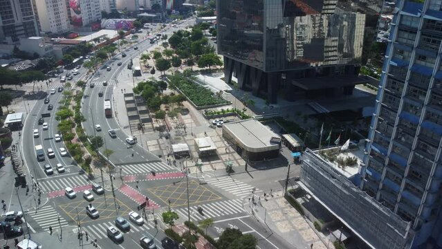 Aerial shot of the intersection of Av. Faria Lima and Rua Teodoro Sampaio in Sao Paulo, Brazil