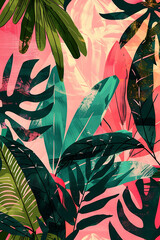 Abstract art botanical pink background vector, greeen, bordo, magenta color