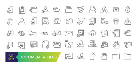 Document And Files line icons. Office, education or Lectures book, Charts and Idea. UI icon collection and Vector illustration.
