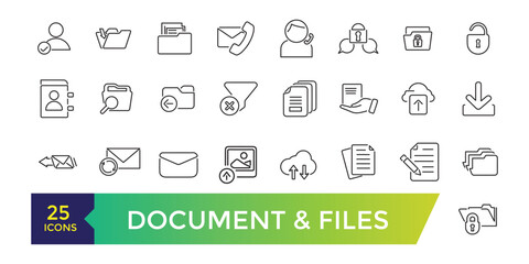 Document And Files line icons. Office, education or Lectures book, Charts and Idea. UI icon collection and Vector illustration.