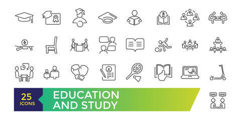 Education and study set of icons in line style. Learning icons for web and mobile app. UI icon collection and Vector illustration.