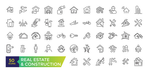 Real Estate and Construction icon set. UI icon collection and Vector illustration.