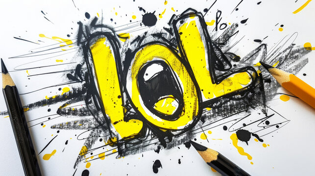 LOL abbreviation for laughing out loud pencil drawing on white background