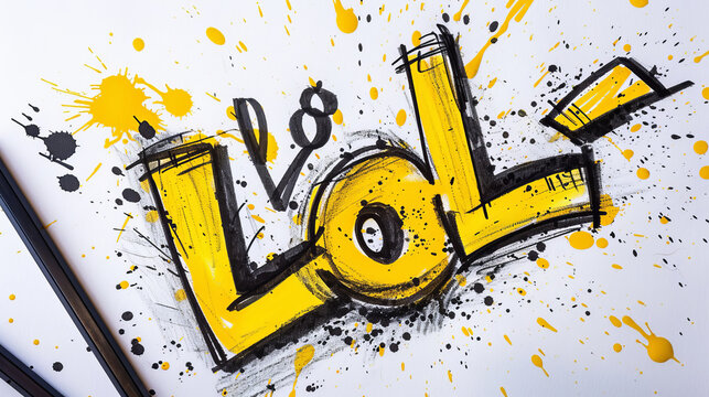 LOL abbreviation for laughing out loud pencil drawing on white background