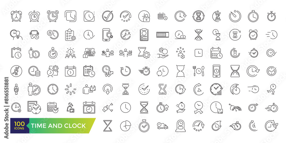 Poster time and clock icon set. ui icon collection and vector illustration.