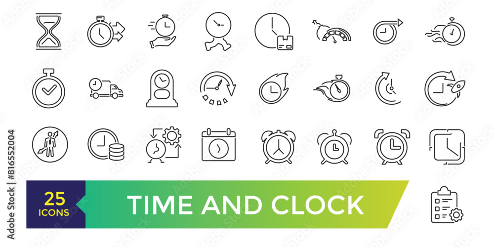 Poster time and clock icon set. ui icon collection and vector illustration.