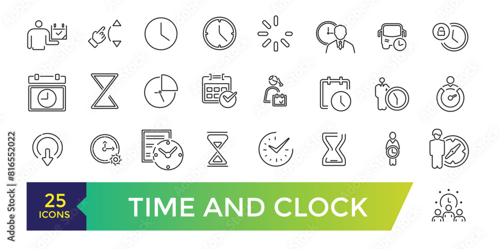 Poster time and clock icon set. ui icon collection and vector illustration.