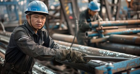 A worker is working in a steel factory