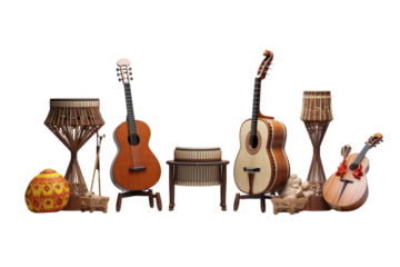 Harmonious Ensemble: A Symphony of Musical Instruments on White or PNG Transparent Background.