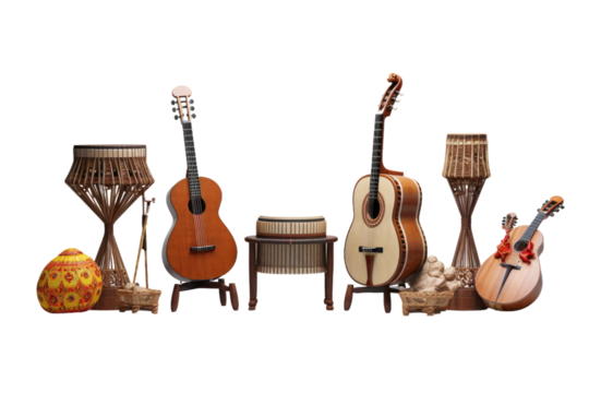 Harmonious Ensemble: A Symphony of Musical Instruments on White or PNG Transparent Background.