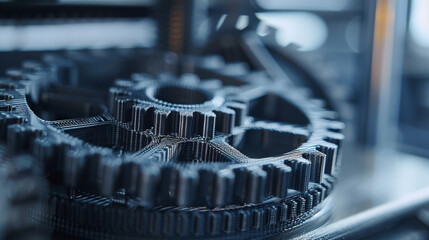 A close-up shot of a 3D printed mechanical component such as gears or bearings showcasing the durability and strength of materials commonly used in industrial-grade additive manufacturing