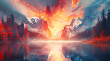 Beautiful autumn view of Huntersey Lake. Colorful morning view of the Bavarian Alps