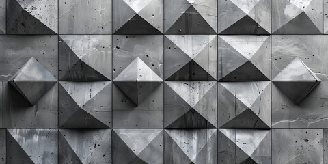 Semigloss, 3D Tiles arranged to create a Triangular, Background formed from Polished, Concrete blocks.
