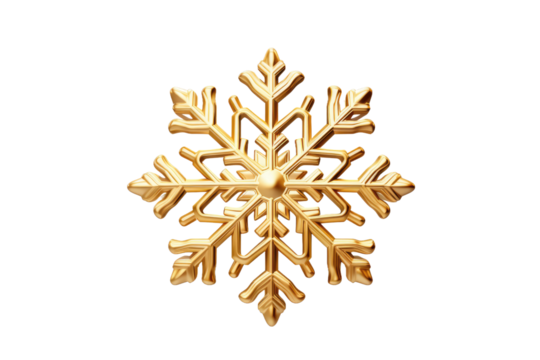 Glimmering Golden Snowflake Gracefully Dances on a Blank Canvas on White or PNG Transparent Background.